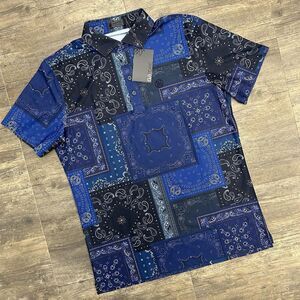 NWT G/Fore Men Golf Polo Bandana Tech Pique Twilight Blue G4MS23K240D Large (265